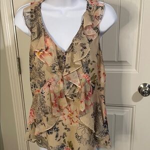 Christina Beige Floral Ruffle V-Neck Camisole